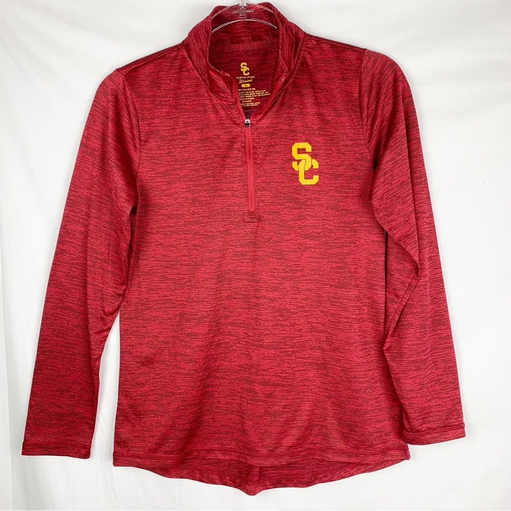 USC Trojans Quarter Zip Up Long Sleeve Top Red Gold size S